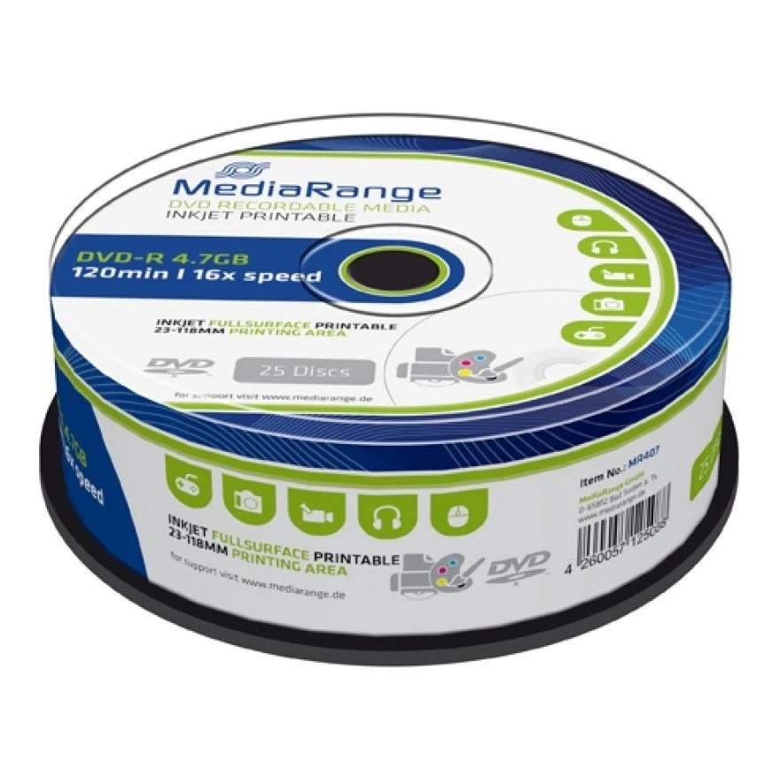 MediaRange DVD-R 4.7 GB Inkjet Printable 25 stuks