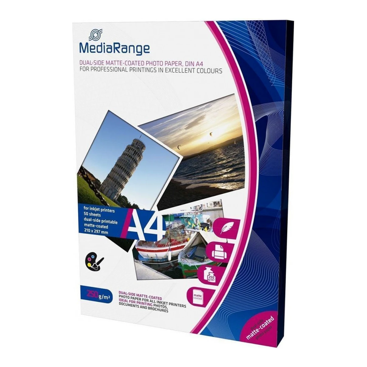MediaRange dubbelzijdig mat A4 (210x297mm) inkjet fotopapier 50 vellen 250 gr/m²