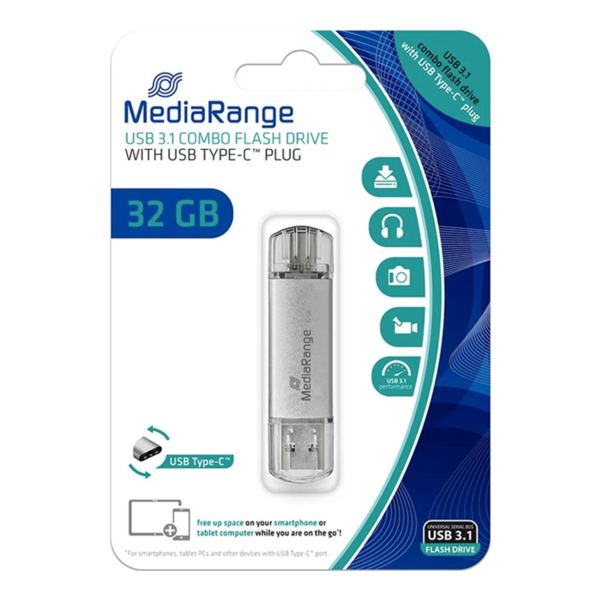 MediaRange USB-stick 32 GB met USB & USB-C aansluiting, USB 3.0