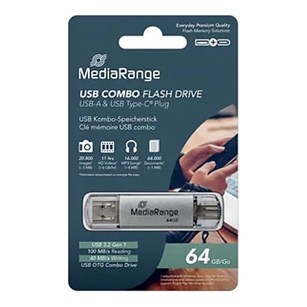 MediaRange USB-stick 64 GB met USB & USB-C aansluiting, USB 3.0