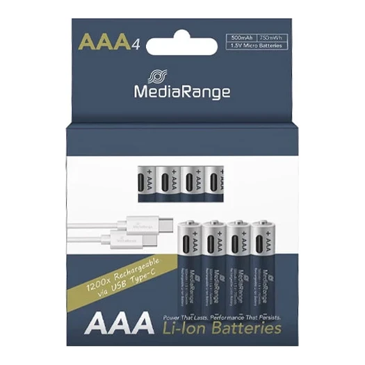 MediaRange USB-C oplaadbare AAA batterijen 4-pack (500 mAh)