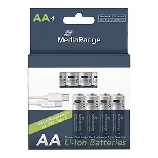 MediaRange USB-C oplaadbare AA batterijen 4-pack (1400 mAh)