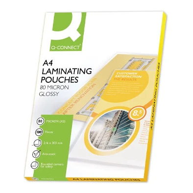 Q-connect glanzende A4 lamineerhoezen, 2 x 80 micron (100 stuks)