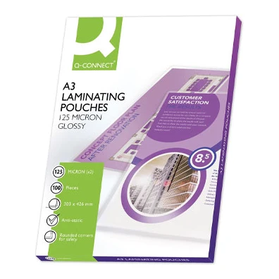 Q-connect glanzende A3 lamineerhoezen, 2 x 125 micron (100 stuks)