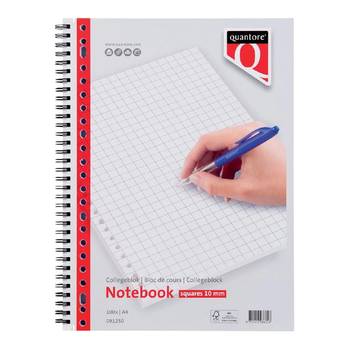 Quantore A4 collegeblok 23-gaats, geruit 10 mm, 70 gr/m² (100 vellen)