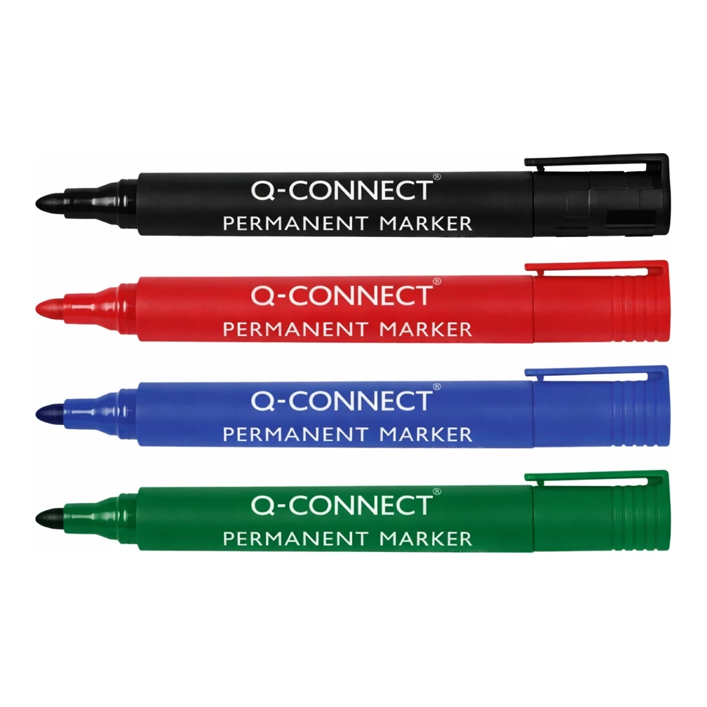 Set Q-connect permanent markers (2 - 3 mm rond) (zwart/rood/blauw/groen)