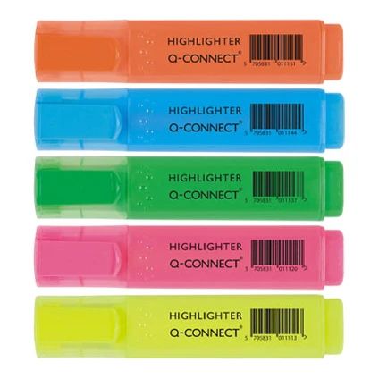 Set Q-connect markeerstiften geel/roze/groen/blauw/oranje