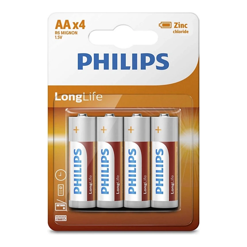 Philips Longlife Zinc AA batterijen 4-pack