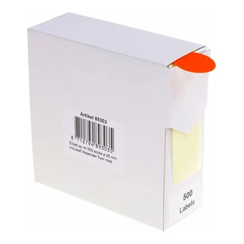 Rillprint markeringsstickers Ø25 mm fluor rood (500 stuks)