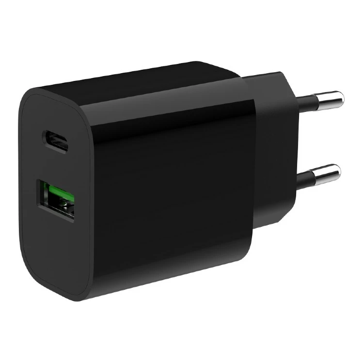 Snellader USB-A QC3.0 + USB-C PD zwart (20W)