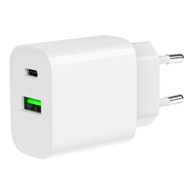 Snellader USB-A QC3.0 + USB-C PD wit (20W)