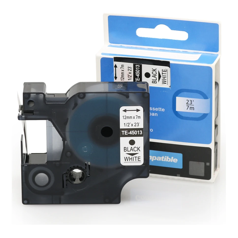 Huismerk Dymo 45013 (S0720530) tape zwart op wit (12 mm)