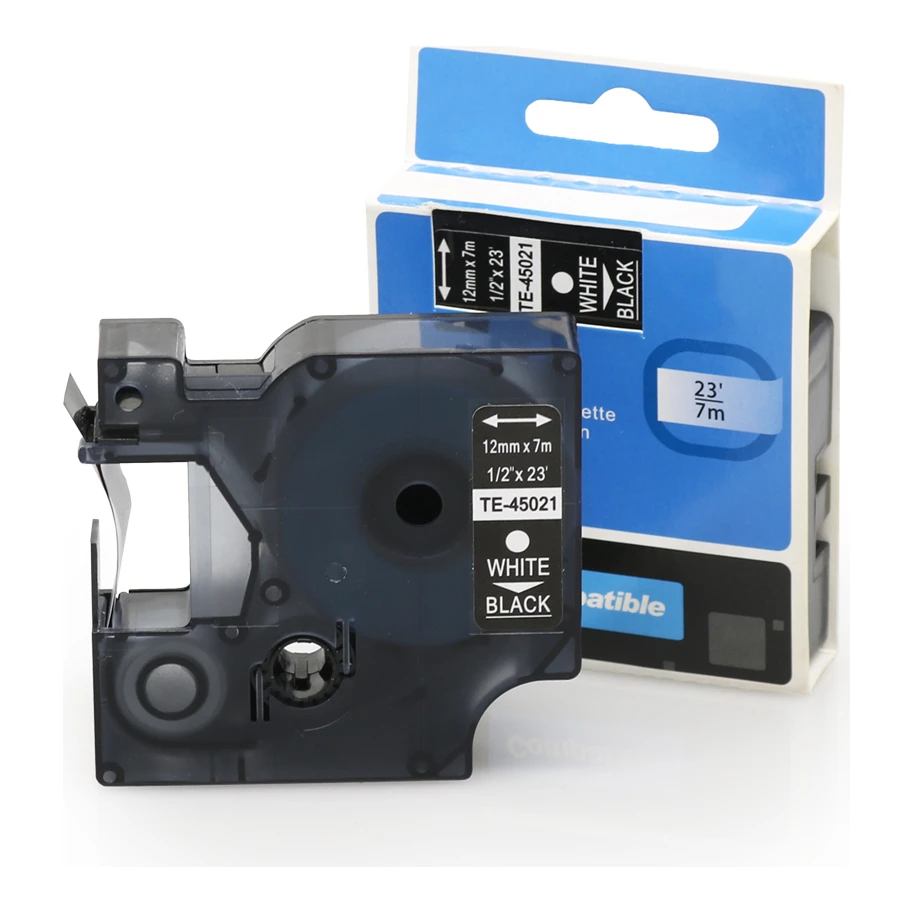Huismerk Dymo 45021 (S0720610) tape wit op zwart (12 mm)