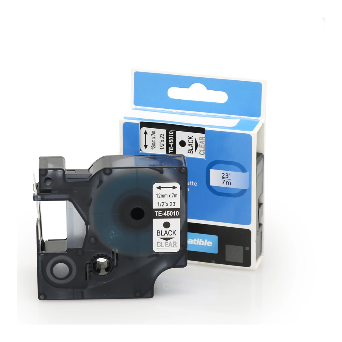 Huismerk Dymo 45010 (S0720500) tape zwart op transparant (12 mm)