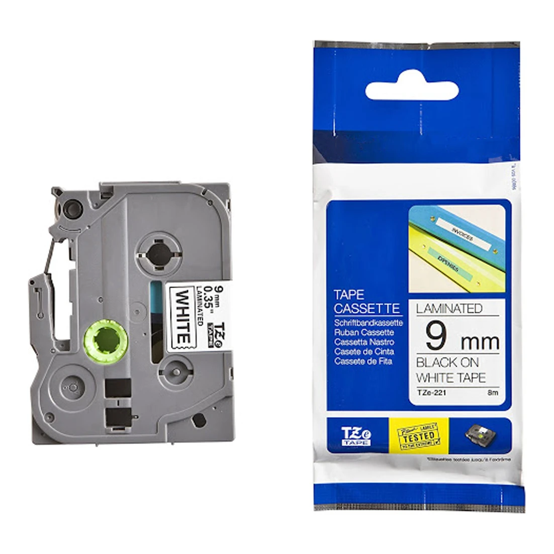 Huismerk Brother TZe-221 tape zwart op wit (9 mm)