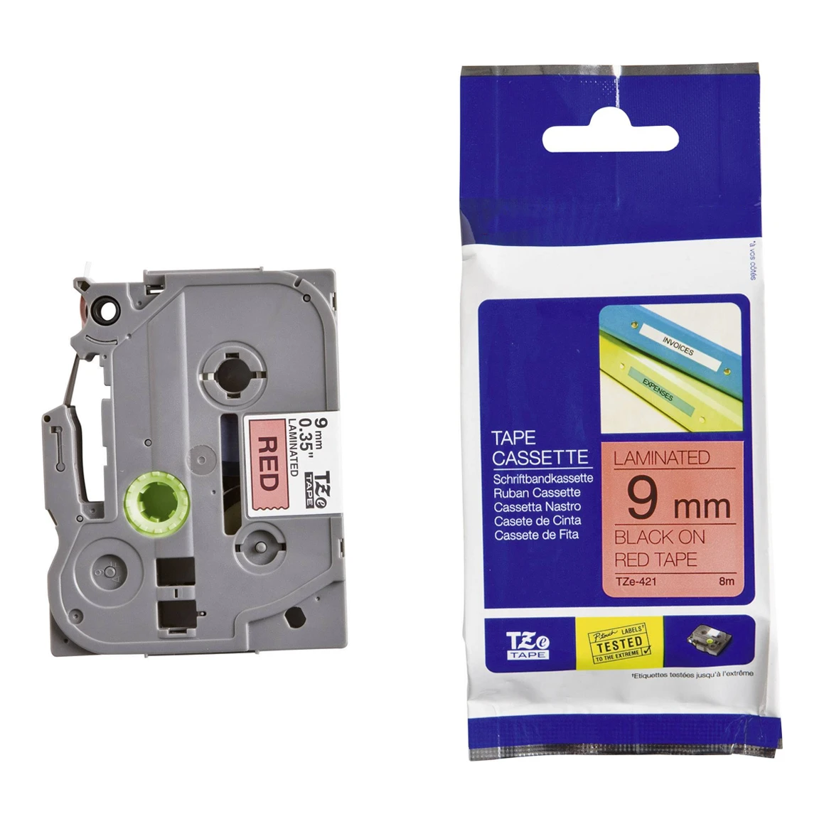 Huismerk Brother TZe-421 tape zwart op rood (9 mm)