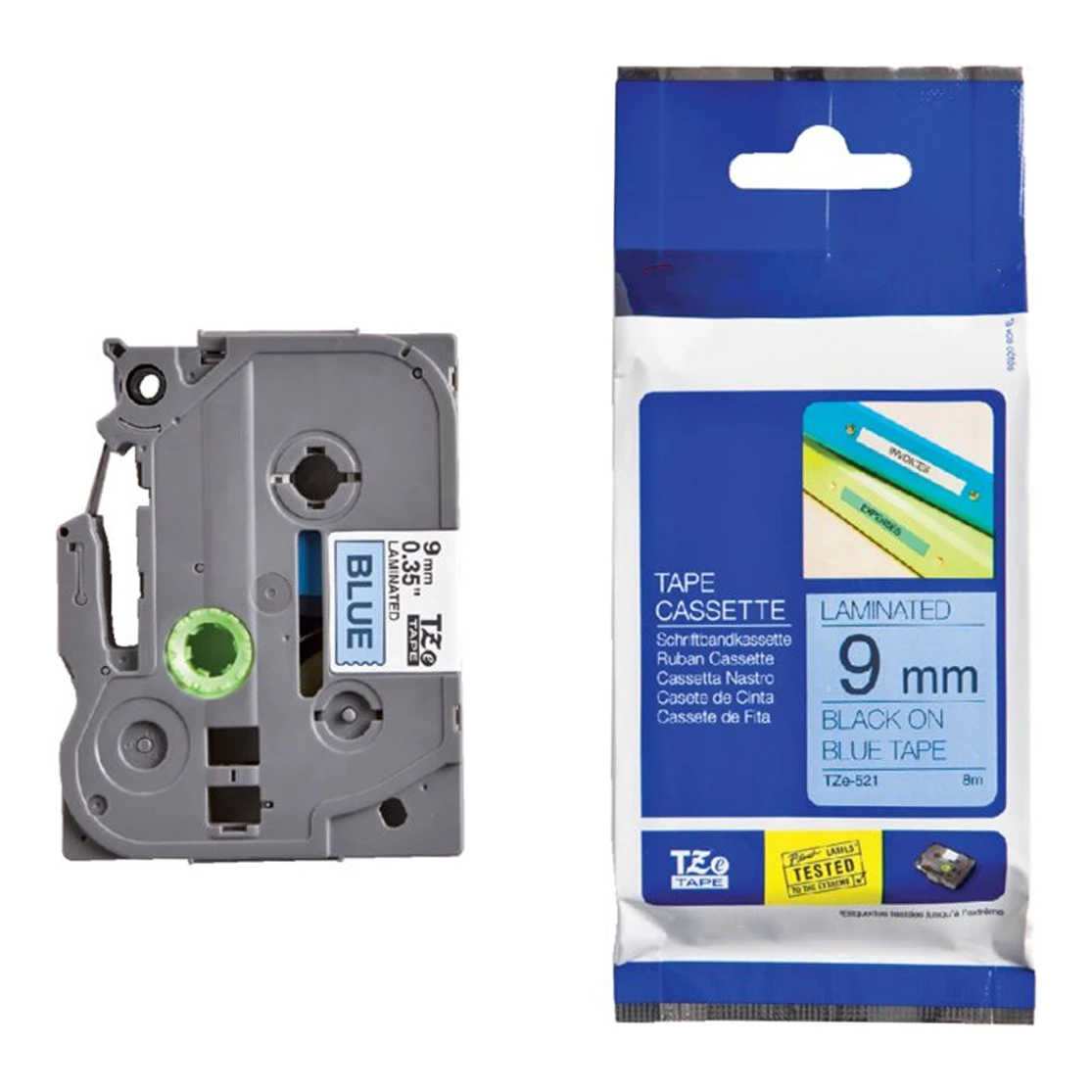 Huismerk Brother TZe-521 tape zwart op blauw (9 mm)
