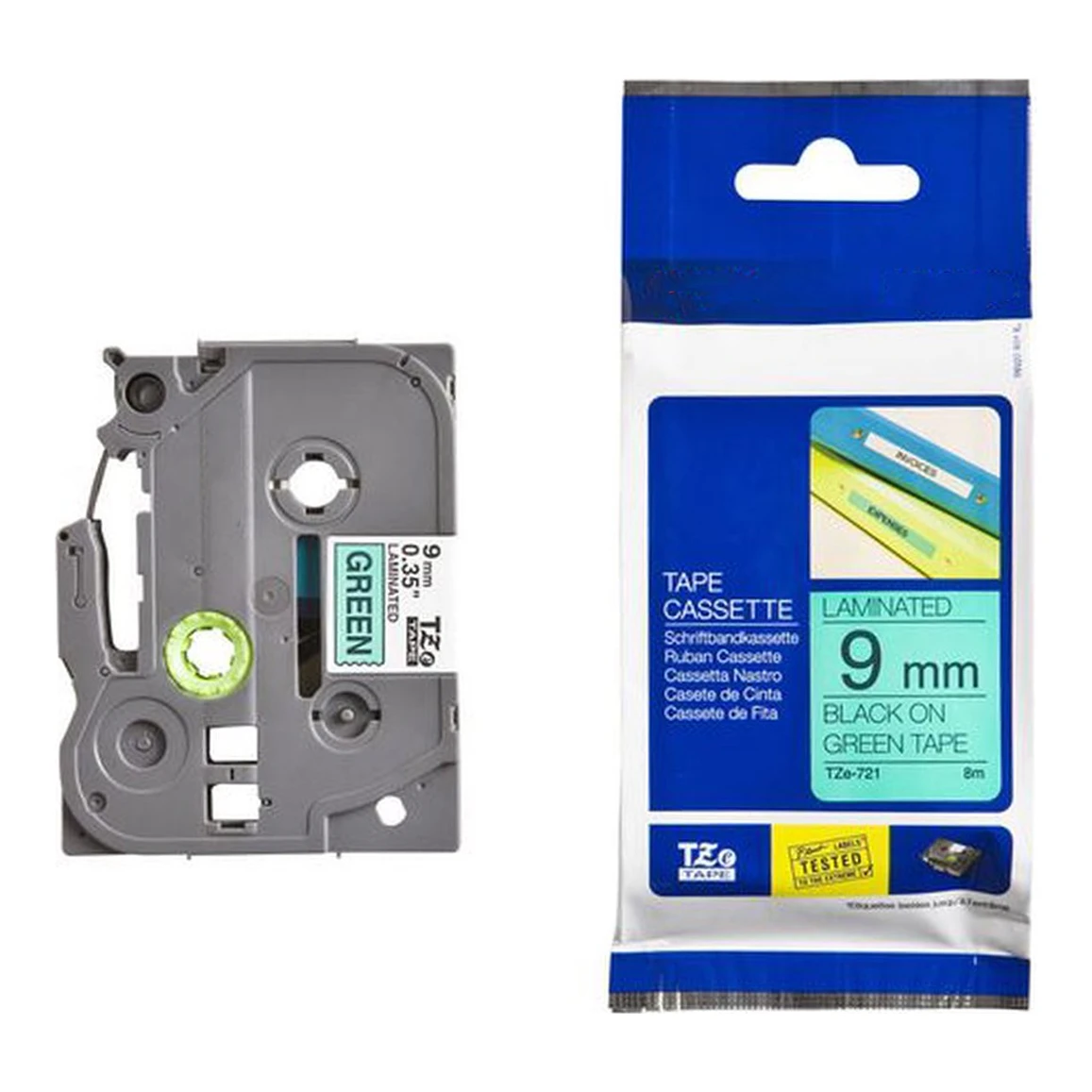 Huismerk Brother TZe-721 tape zwart op groen (9 mm)