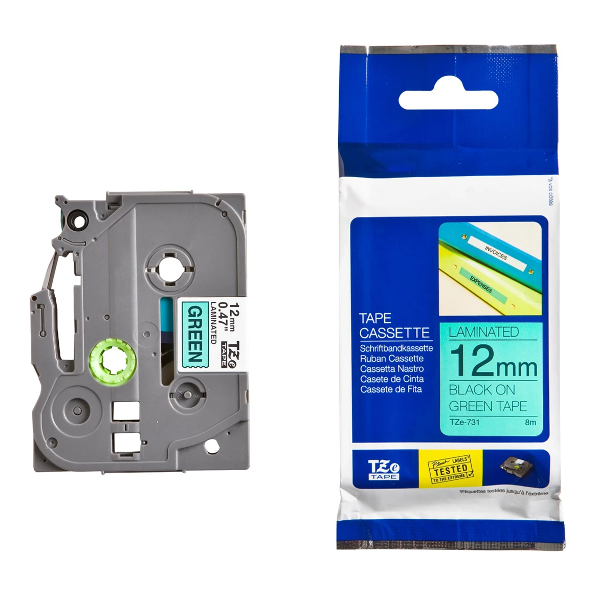 Huismerk Brother TZe-731 tape zwart op groen (12 mm)