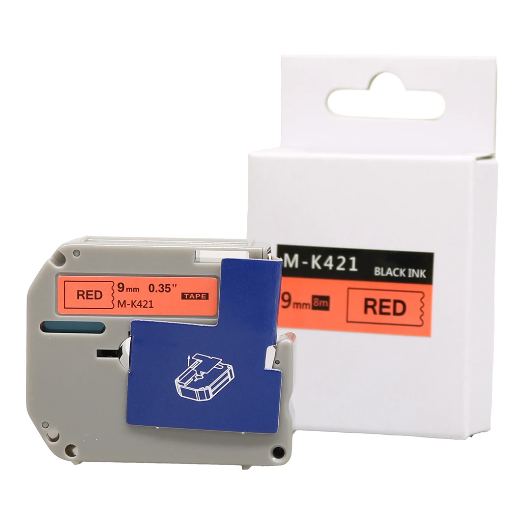 Huismerk Brother M-K421 tape zwart op rood (9 mm)