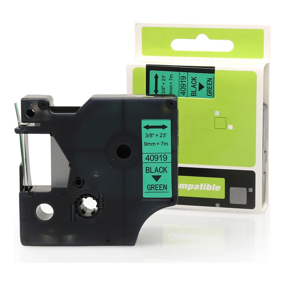Huismerk Dymo 40919 (S0720740) tape zwart op groen (9 mm)