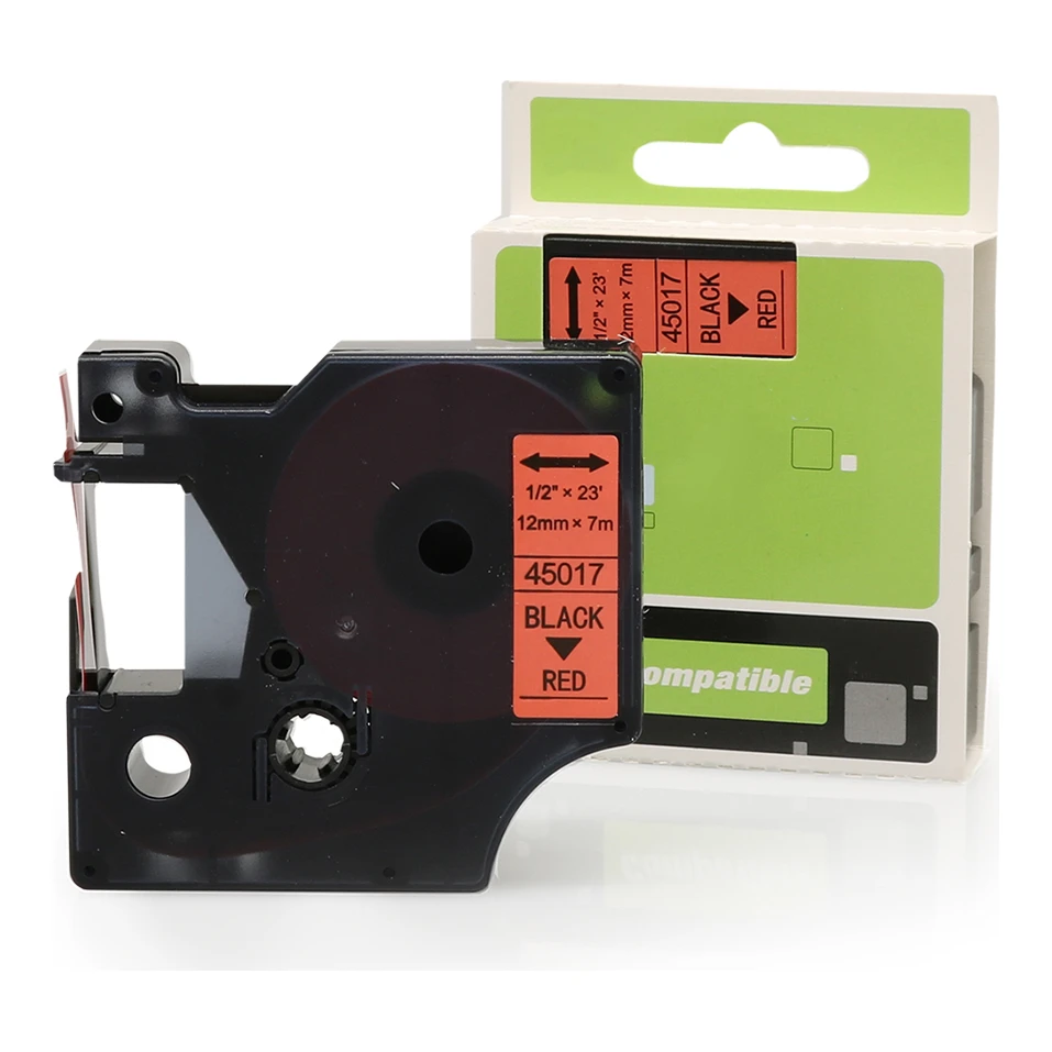 Huismerk Dymo 45017 (S0720570) tape zwart op rood (12 mm)
