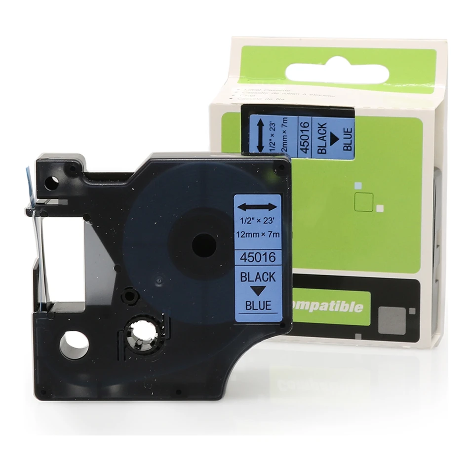 Huismerk Dymo 45016 (S0720560) tape zwart op blauw (12 mm)