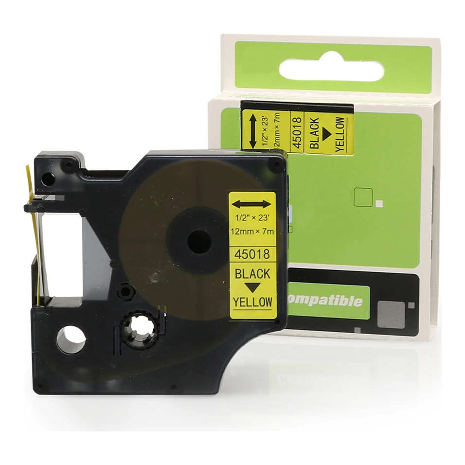 Huismerk Dymo 45018 (S0720580) tape zwart op geel (12 mm)