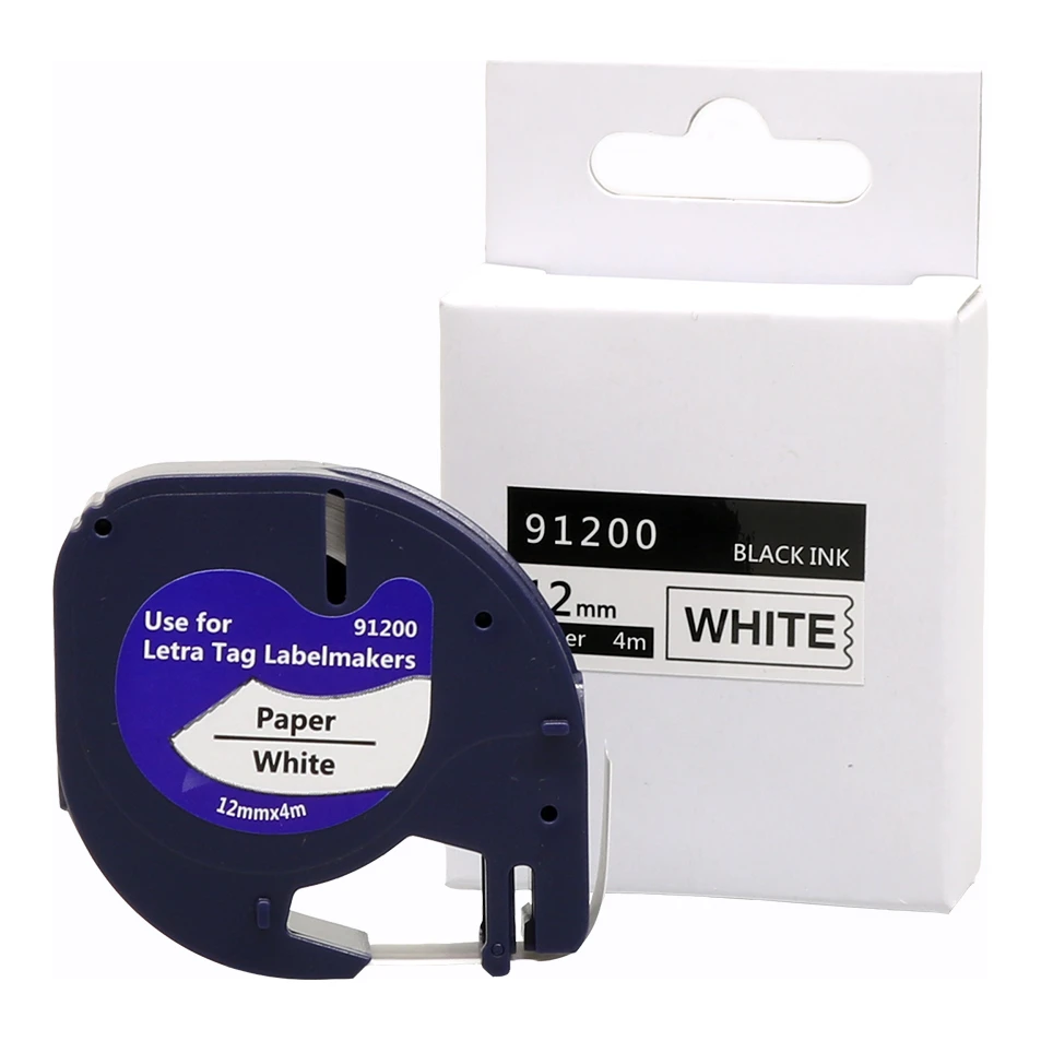 Huismerk Dymo 91200 (S0721510) papier tape zwart op wit (12 mm)