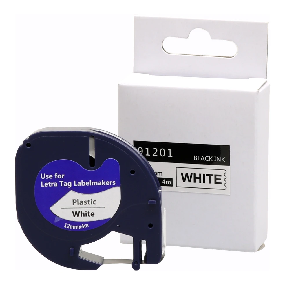 Huismerk Dymo 91201 (S0721610) plastic tape zwart op wit (12 mm)