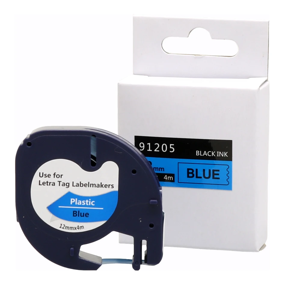 Huismerk Dymo 91205 (S0721650) plastic tape zwart op blauw (12 mm)