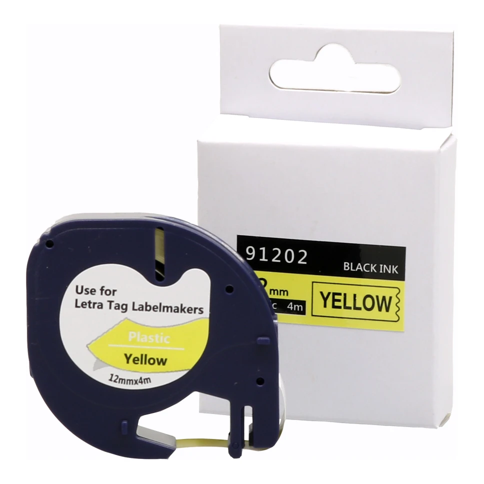 Huismerk Dymo 91202 (S0721620) plastic tape zwart op geel (12 mm)