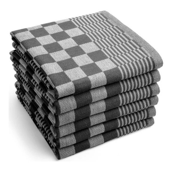 DUPLEX Theedoek 65 x 65cm katoen geblokt zwart en wit (6 stuks)