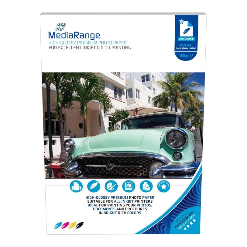 MediaRange hoogglans A4 (210x297mm) inkjet fotopapier 50 vellen 180 gr/m²