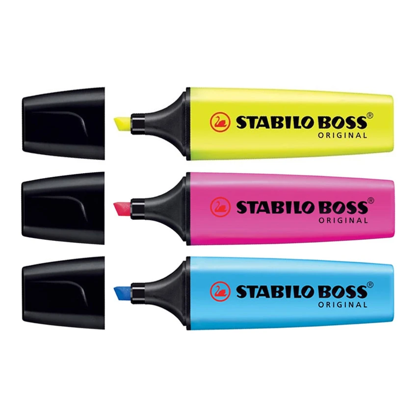 Set STABILO BOSS ORIGINAL markeerstiften, fluorescerend (geel/roze/blauw)