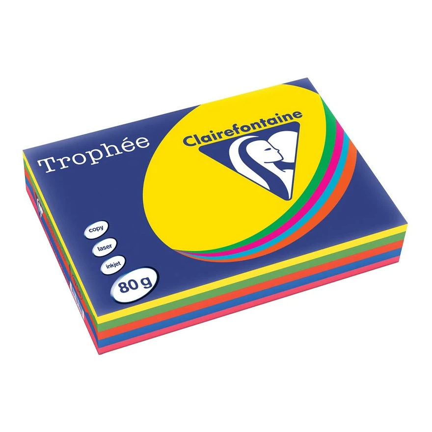 Clairefontaine Trophée intens A4, 80 gr/m², 5x100 vel, (geel, groen, paars, blauw, rood)