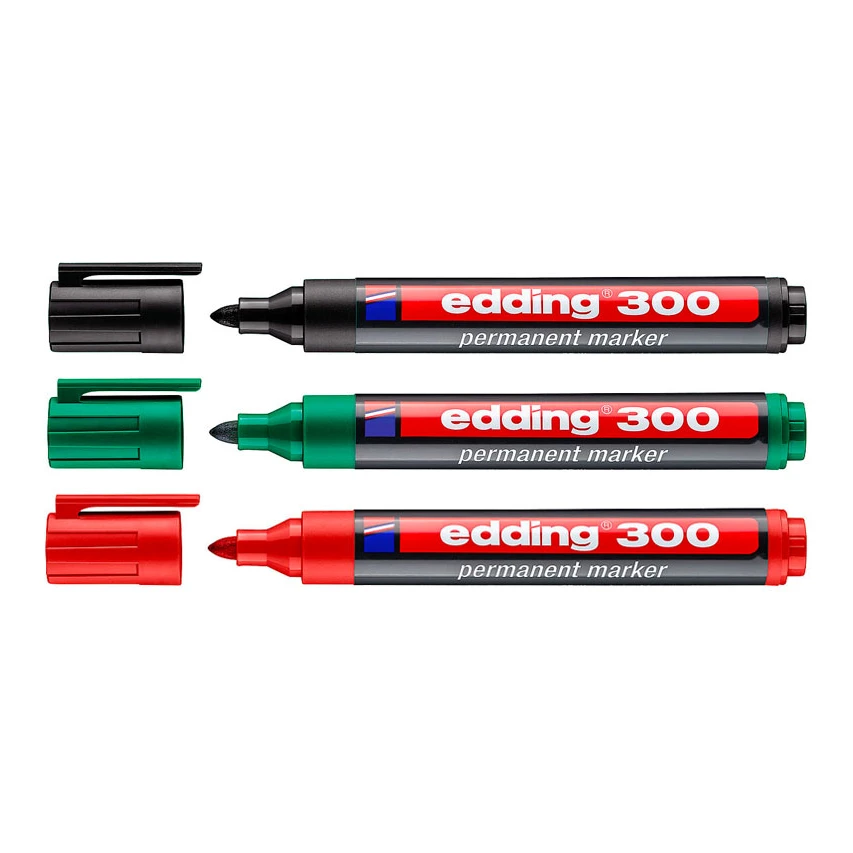 Set Edding 300 permanent markers (1,5 - 3 mm rond) (zwart/groen/rood)