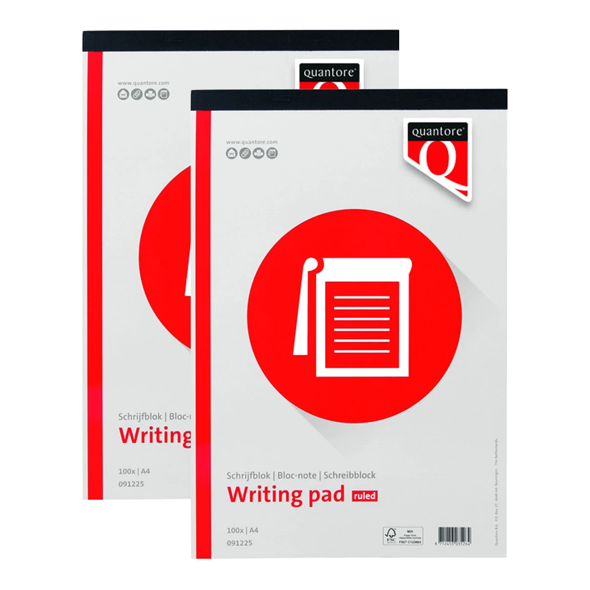 Quantore schrijfblok, A4, gelinieerd, 60g/m² (2x100 vellen)