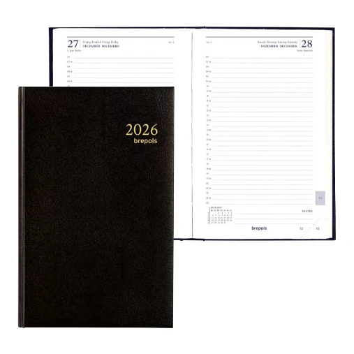 Brepols businesstimer agenda met halfuurindeling 4-talig 2026 (1 dag per pagina)