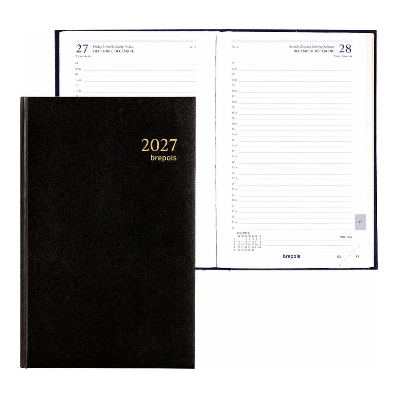 Brepols businesstimer agenda met halfuurindeling 4-talig 2027 (1 dag per pagina) 