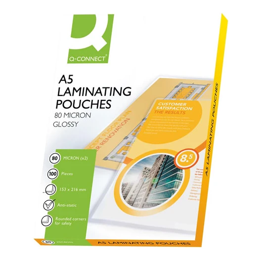 Q-connect glanzende A5 lamineerhoezen, 2 x 80 micron (100 stuks)