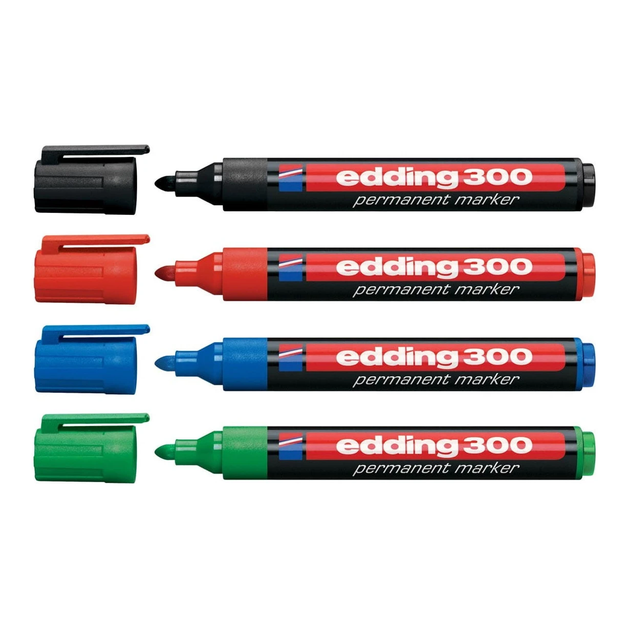 Set Edding 300 permanent markers (1,5 - 3 mm rond) (zwart/rood/blauw/groen)