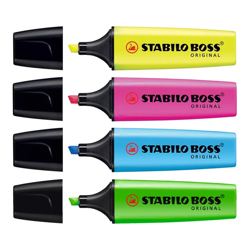 Set STABILO BOSS ORIGINAL markeerstiften, fluorescerend (geel/roze/blauw/groen)