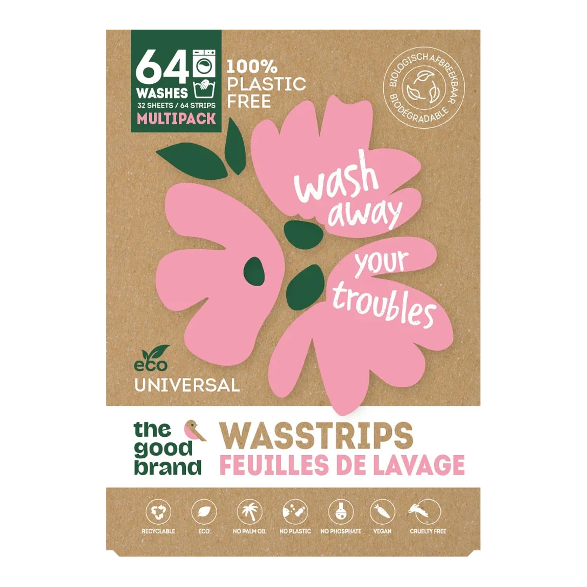 Wasstrips The Good Brand - 64 wasjes - happy flower