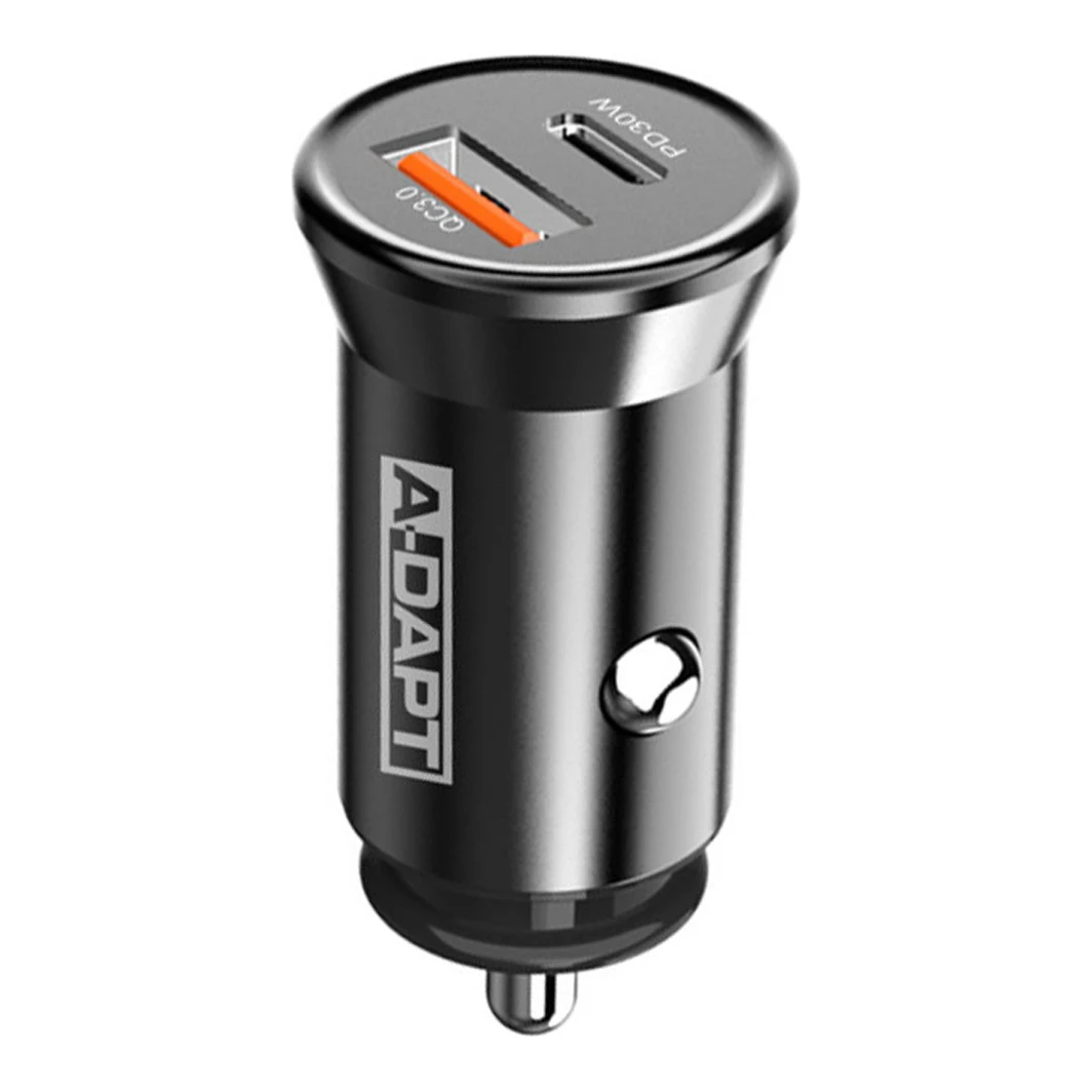 A-DAPT autolader 1x PD3.0 30W + 1x USB QC3.0 18W zwart