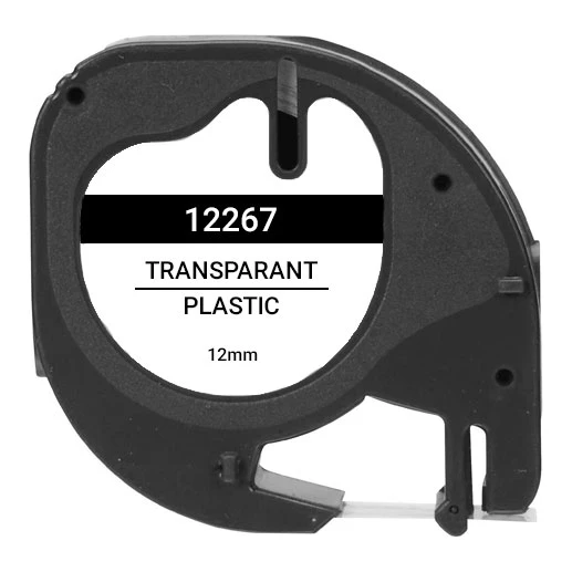Huismerk Dymo 12267 (S0721530) plastic tape zwart op transparant (12 mm)